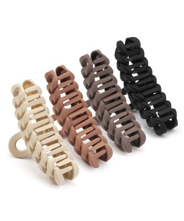 JOYOYO 4 Pcs Natural Colors Hair Claw Clips for Women Jaw Clips Hair Clips for Women Girls Thick Hair Strong Hold Hair Claws Non-slip with Comb Teeth Large Size 4 Inch Chain