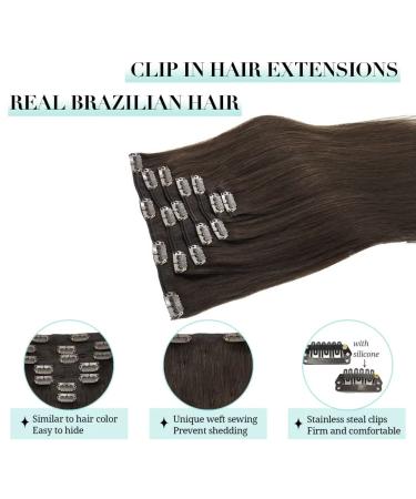 Doores Real Hair Extensions Clip - Light Dark Brown 35cm (14 inch) - 7 Pieces 120g Remy Clip-In Human Hair Extensions for Thick Hair - Buy Online on GoSupps.com
