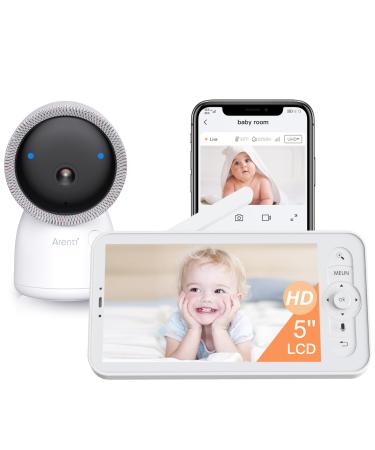 Arenti baby monitor with camera 2K/3MP 5 inch WiFi video baby monitor ptz 355 IR night vision night light lullied temperature display supports mobile app control Ainanny