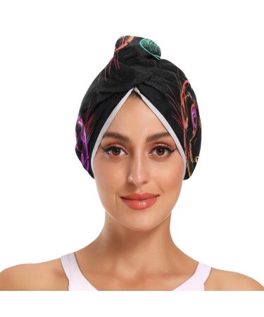 Colorful Neon Cat Heads Hair Towel 2 Pack Super Absorbent Hair Drying Towel Quick Dry Hair Turbans Head Towel with Button Twisty Wrap for Women Girls