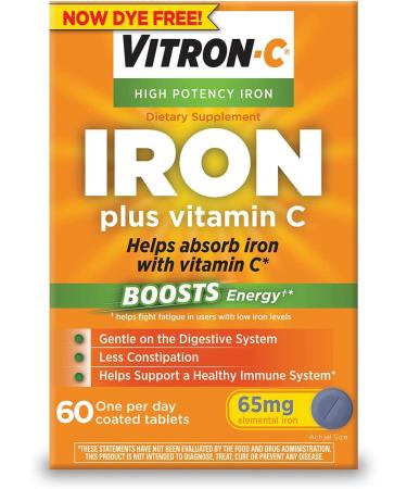 Vitron-C High Potency Iron Supplement with Vitamin C Pack of 3 (60 Count Each) 8lgkwkc