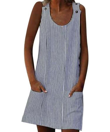 ToddlBy Women's Wing Sleeve Round Neck Pocket Button Striped Camisole Dress plus Size Pocket Dress Black X-Large - Buy Online on GoSupps.com