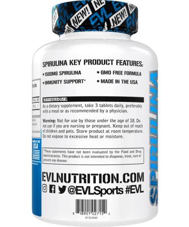 EVL Spirulina Tablet 1500mg - Antioxidant Rich Energy Supplement with Vitamin B & Minerals - Immune Support & Protein Boost - Buy Online on GoSupps.com