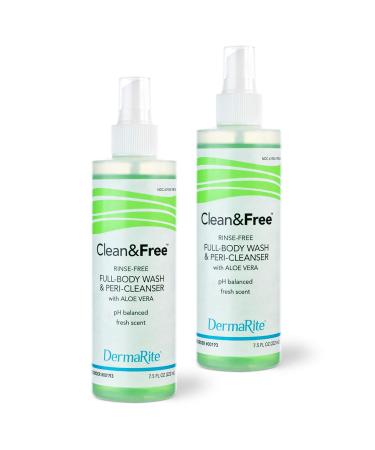 DermaRite Clean & Free Rinse Free Body Wash 2 Pack 7.5 oz - Full Body Shampoo Perineal Cleanser and Body Cleanser With Shea Butter - Cleanses Nourishes Moisturizes Skin and Hair Rich Lather