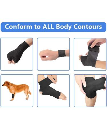Buy Cojj 24 pc Cohesive Bandage Tape 5cm x 4.5m - Self-Adhering Waterproof Elastic Finger Plaster for Humans & Animals (Black) - International Shipping - Buy Online on GoSupps.com