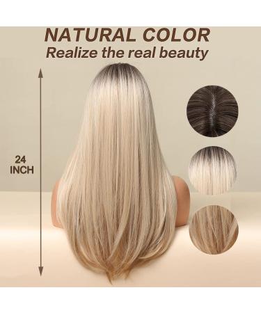 Esmee 24-Inch Long Straight Blond Wig | Ombre Synthetic Hair with Dark Roots | Perfect for Daily Party & Cosplay Wear - Buy Online on GoSupps.com
