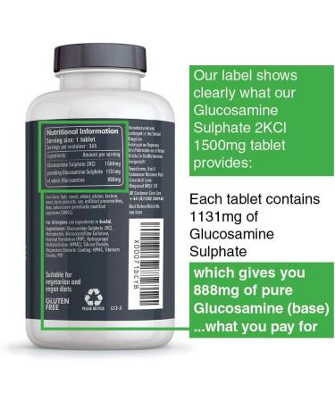 Transforme Glucosamine Sulphate 2KCl 1500mg 365 Tablets - 1 Year Supply | Vegan & Vegetarian | High Strength Premium Quality | Made in UK | Gluten Free - 365 Count - Buy Online on GoSupps.com
