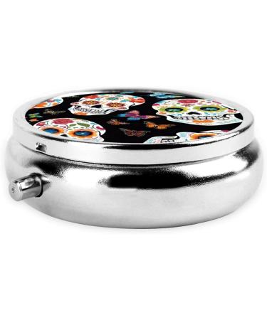 Buy Sugar Skulls Round Pill Box 3 Compartment Portable Travel Case for Vitamins & Medication | Mini Decorative Organizer - Buy Online on GoSupps.com