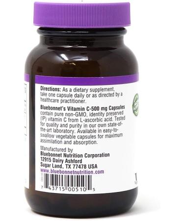 Bluebonnet Nutrition Vitamin C 500mg Capsules - Immune & Skin Health - Vegan, Non-GMO, Gluten-Free - 90 Vegetarian Capsules - Buy Online on GoSupps.com
