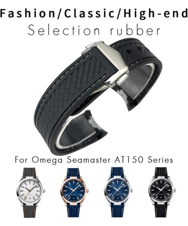 Kkfaus Rubber Watch Bracelet for Omega Seamaster 300 Aqua Terra 8900 Speedmaster - 19mm & 20mm Black Silicone Wrap with Curved End - Buy Online on GoSupps.com