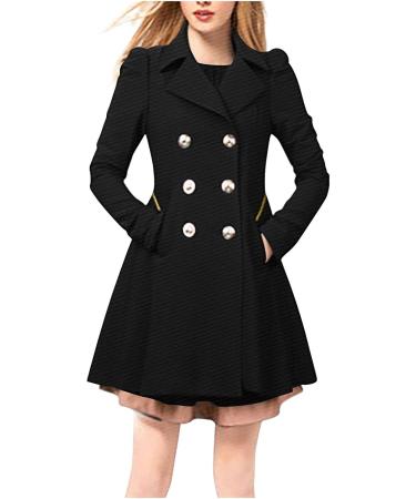 Yihaojia Blazer Dress for Women Trench Coat Notch Lapel Double Breasted Thick A Line Pea Coats Jacket with Pocket Black#27 XX-Large - Buy Online on GoSupps.com