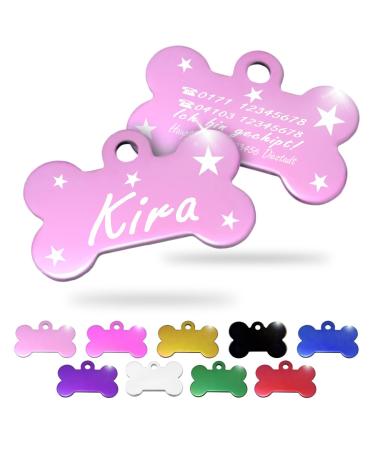 Ibera Gifts - Personalized pendants for medium -sized to large dogs and cats in bone shape - engraving dog brand collar dog neck band Name personalized dog (pink stars) stars pink