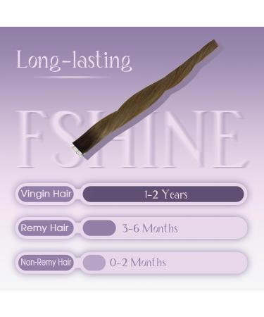 FSHINE Ombre Tape In Hair Extensions - Real Virgin Hair Dark Brown to Light Brown 55cm 25g 10 Pieces Invisible Recovery #R3T8 #R3-T8 - Buy Online on GoSupps.com