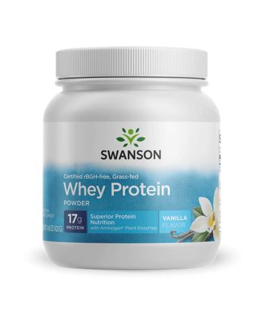 Swanson Grass Fed Cold Pressed Certified rBGH Free Hormone Free Vanilla Whey Protein Powder with Aminogen Enzyme Sports Nutrition Muscle Workout Support 14.8 Ounces (420 g)