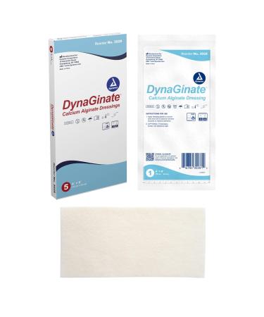 Dynarex DynaGinate Calcium Alginate Wound Dressing - Sterile Non-Stick Topical Wound Pads - Absorbent Gel Patches For Moderate To High Exuding Cuts - 4"x 8" Box of 5