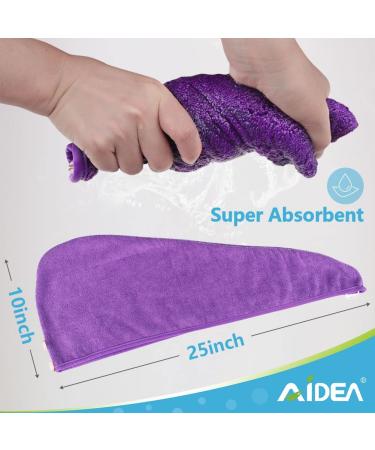 AIDEA Microfiber Hair Towel Wrap for Women 2 Pack - Super Absorbent Quick Dry Hair Turban - Grey+Purple - 10 X 26 - Buy Online on GoSupps.com