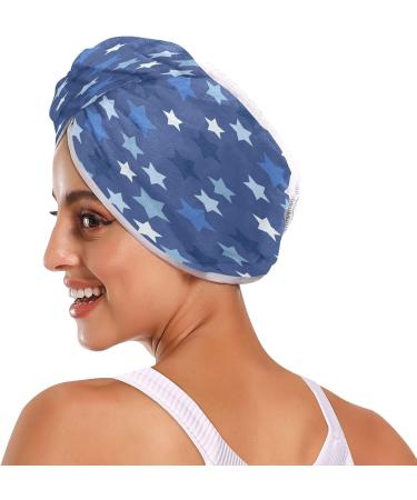 Stars Dry Hair Cap - Quick Drying 2 Piece Towel Set with Button Headband | Super Absorbent & Soft - Buy Online on GoSupps.com