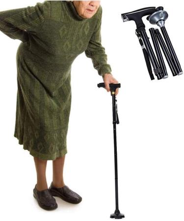Foldable Walking Stick LED Lightweight Non-Slip Grip Walking Stick and Foldable and Portable Four Foot Height Adjustable Crutch for Men Women Elderly Journey - Buy Online on GoSupps.com