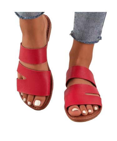 Fanelod flat summer sandals for women - flat rubber sandals for women |Leisure summer shoes with open toes for swimming shopping comfortable beach summer flax sandals red 40 EU