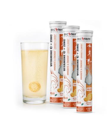 VITAMINE C EFFERVESCENTE - nergie Boost Imm diat Immunit Renforc e Enrichie en Zinc - Tonus et Vitalit Retrouv s - Lot de 3 Tubes de 20 Comprim s Effervescents l'Orange - Eric Favre
