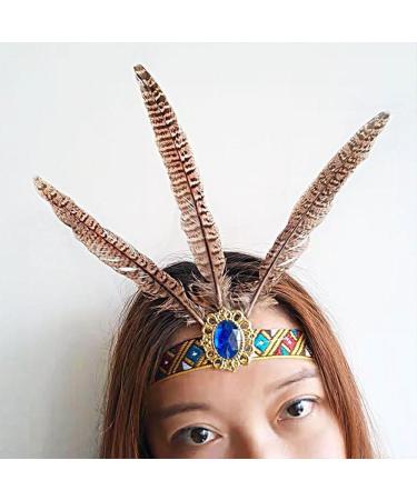Indian Headband Headdress Feather Headband Native American Feather Headband Hair Band Headwear Headpiece Fashion Elegant Flapper Headband Hair Decoration for Women Blue Diamond Style - Buy Online on GoSupps.com