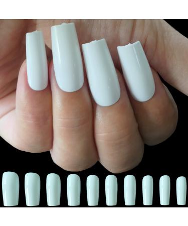 LuckForever 600pc Medium Square Press on Nails Cololred Straight False Nails Full Cover Artificial Fingernails Manicure Decor 10 Sizes Tips for Women Girls(White)