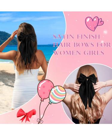 Pufandor Hair Bow Silky Satin Hair Ribbons for Women Black Bows for Girls Hair Bowknot Barrettes Long Tails with Clips Big Hair Bows Hair Accessories (Black 1pc) - Buy Online on GoSupps.com