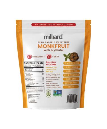 Milliard Monk Fruit Sweetener - 1:1 Sugar Replacement, 0 Calories, White Monkfruit with Erythritol (5 lb) - Buy Online on GoSupps.com