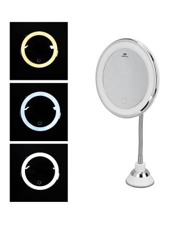 LED Makeup Mirror 10x Magnification with Adjustable Brightness and Three Light Colors | Flexible Gooseneck Magnifying Mirror with Suction Cup for Bathroom, Shaving, Travel Vanity - Buy Online on GoSupps.com