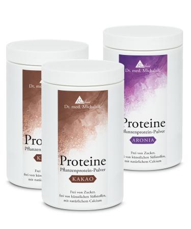 Proteins 2x cocoa + 1x aronia Dr.med.Michalzik - high -quality plant protein powder natural heritage protein cocoa coral calcium natural xylitol - without additives - from Biotikon