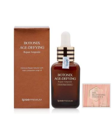 IPSE Premium Botonix Age Defying 24K Gold and 8 Peptides Repair Lifting and Firming Skin Regenerating Collagen Serum Ampoule 60 ml Bundled with 1 Pack Oil Absorbing Blotting Paper