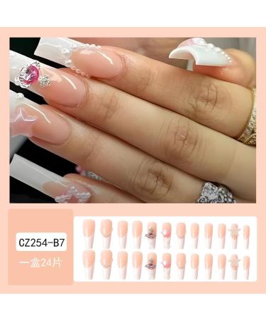 French Tip Press on Nails - Long T Press On Nails with Nail Tips White Planet Design White Pearl Star press on nails Acrylic False Nails Cute Artificial Nails - Buy Online on GoSupps.com