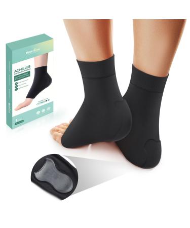 Achilles Tendonitis Heel Protector Socks - Welnove Achilles Tendon Support Compression Socks - Gel Padded Sleeve for Cushion & Protection of Bursitis Tendonitis Tenderness Dry Cracked Regular Black Regular