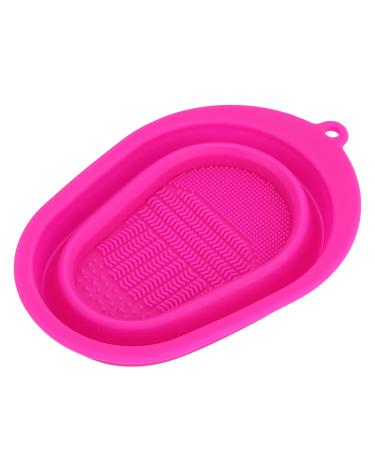 Makeup Brush Cleaner Soft Foldable Mat Effectively Clean Brushes for Home Travel (Rose Red)