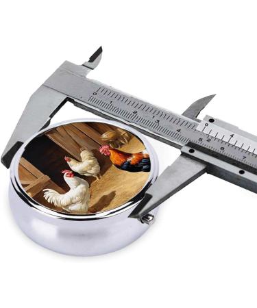 Chicken and Rooster Print Mini Round Pill Box | 3 Compartment Portable Pill Organizer for Travel Home & Office - Buy Online on GoSupps.com