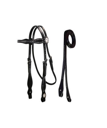 Tahoe Tack Leather Starry Night Studded Horse Headstall & Matching Reins, Black, Full Horse (17-1736-BK)