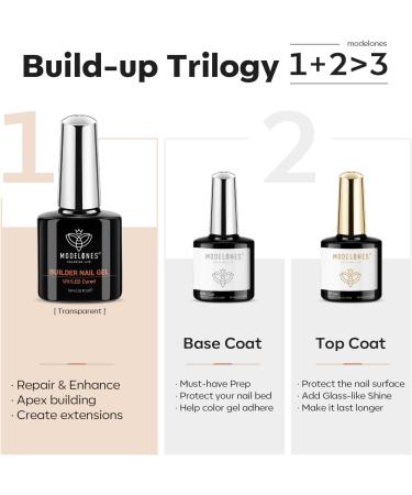 Modelones Builder Gel Set - 3Pcs No Wipe Base and Top Coat Gel Nail Polish with Gel Builder - Transparent Strengthener Hard Gel - 10ML Clear - Buy Online on GoSupps.com