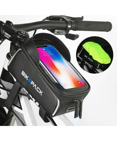 BIKEPACK New Bike Phone Bag - Waterproof Bicycle - Top Tube Handlebar Bags - Accessories with TPU Touch Screen Sun Visor Pouch - Durable Large Capacity Pack Suitable Under 6.5'', BPOB24
