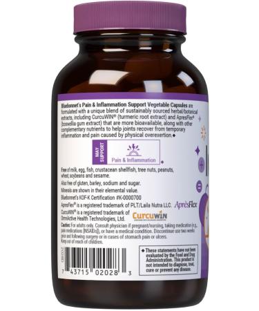 Bluebonnet Nutrition Pain & Inflammation Support for Temporary Physical Overexertion* Non-GMO Vegan Kosher Certified Gluten-Free Soy-Free Dairy-Free 30 Vegetable Capsules 30 Servings - Buy Online on GoSupps.com