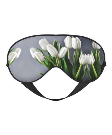 SSIMOO White Tulips Flowers Print Double-Sided Eye Mask Soft and Light Blocking for Enhancing Sleep Quality Black