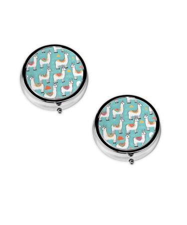 (Cute Llama) Round Pill Box 3 Compartment Pill Box Mini Decorative Pocket Purse Portable Travel Medicine Tablet Vitamin Holder Organizer Pill Case