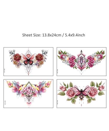 10-Sheet Realistic Butterfly Flower Temporary Tattoos for Women - Waterproof Body Art Stickers for Waist, Thigh, Chest, Hip - Long Lasting - Buy Online on GoSupps.com