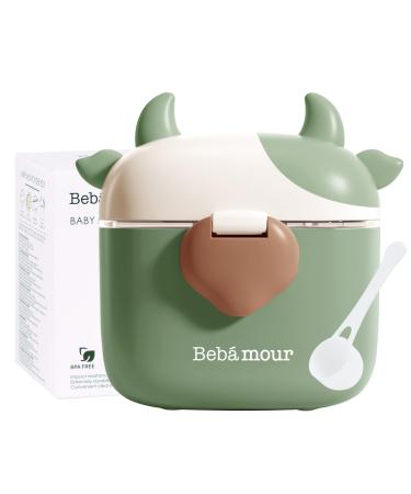 Bebamour Baby Milk Powder Dispenser Pot Formula Dispenser for Baby Snack Dispenser 230G Milk Powder 450ML Green 01 Green Cow
