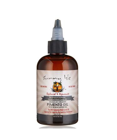 Sunny Isle Jamaican Organic Pimento Oil with Black Castor Oil 4oz | Formulated to Nourish the Scalp Condition and Strengthen Hair | Traditional Body Rub for Muscle Pain