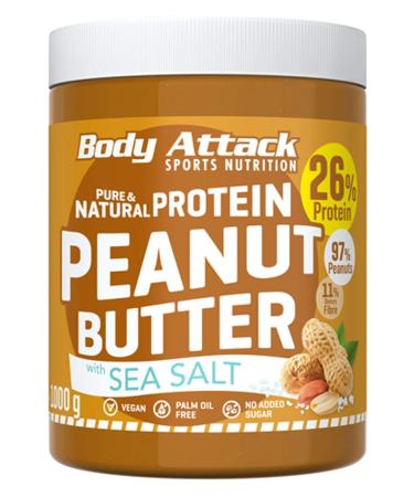 Body Attack Protein Peanut Butter 1kg Sea Salt vegan natural peanut butter without salt & palm fat - Low Sugar Oersonus with 30% protein Sea Salt 1 piece (1 Pack)