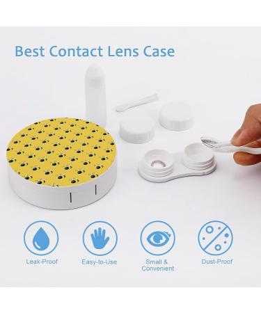 Yellow Bees Pattern Round Case For Contact Lens Kit Storage Box with Mirror Printed - Buy Online on GoSupps.com