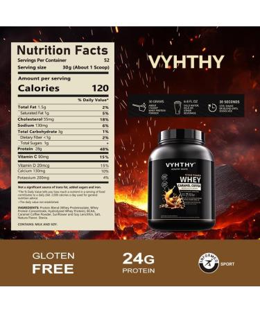 VYHTHY Caramel Coffee Flavored Whey Protein Powder 24g Protein per Serving Fast-Absorbing Concentrated whey Protein Low Sugar Gluten-Free Natural Flavor 3.5lbs(56oz) - Buy Online on GoSupps.com