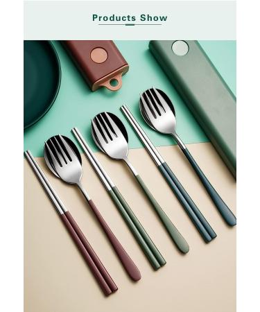 Premium Portable Stainless Steel Travel Cutlery Set with Reusable Chopsticks - Green - Buy Online on GoSupps.com