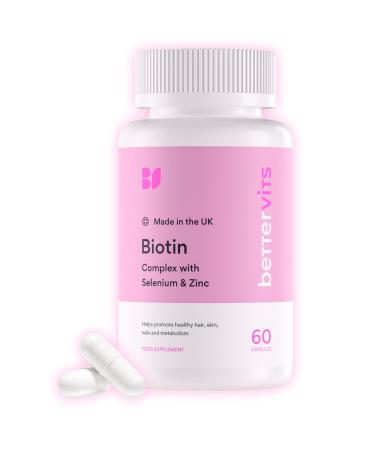 Bettervits Biotin | Potent 12 000mcg | Includes Zinc & Selenium | Hair & Nails | Supports Metabolism | Immunity | Antioxidant