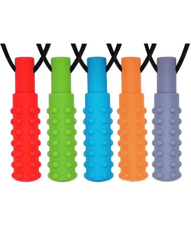 Chew Necklaces for Sensory Kids Silicone Chew Toys for Boys and Girls with Autism ADHD SPD Teething or Special Needs Chewy Necklace for Adults Reducing Anxiety Fidgeting 5 Pack